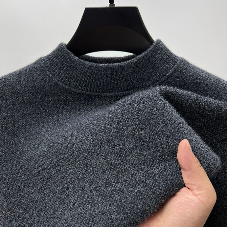 (One Piece Velvet) Plush Thickened Half High Neck For Men's Autumn And Winter Chenille Warm Knit Base Sweater_viptrois.com