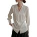 2025 Spring And Autumn French V-Neck For Women, Long Sleeved Satin Top, Commuting Design, Niche Professional Shirt_viptrois.com