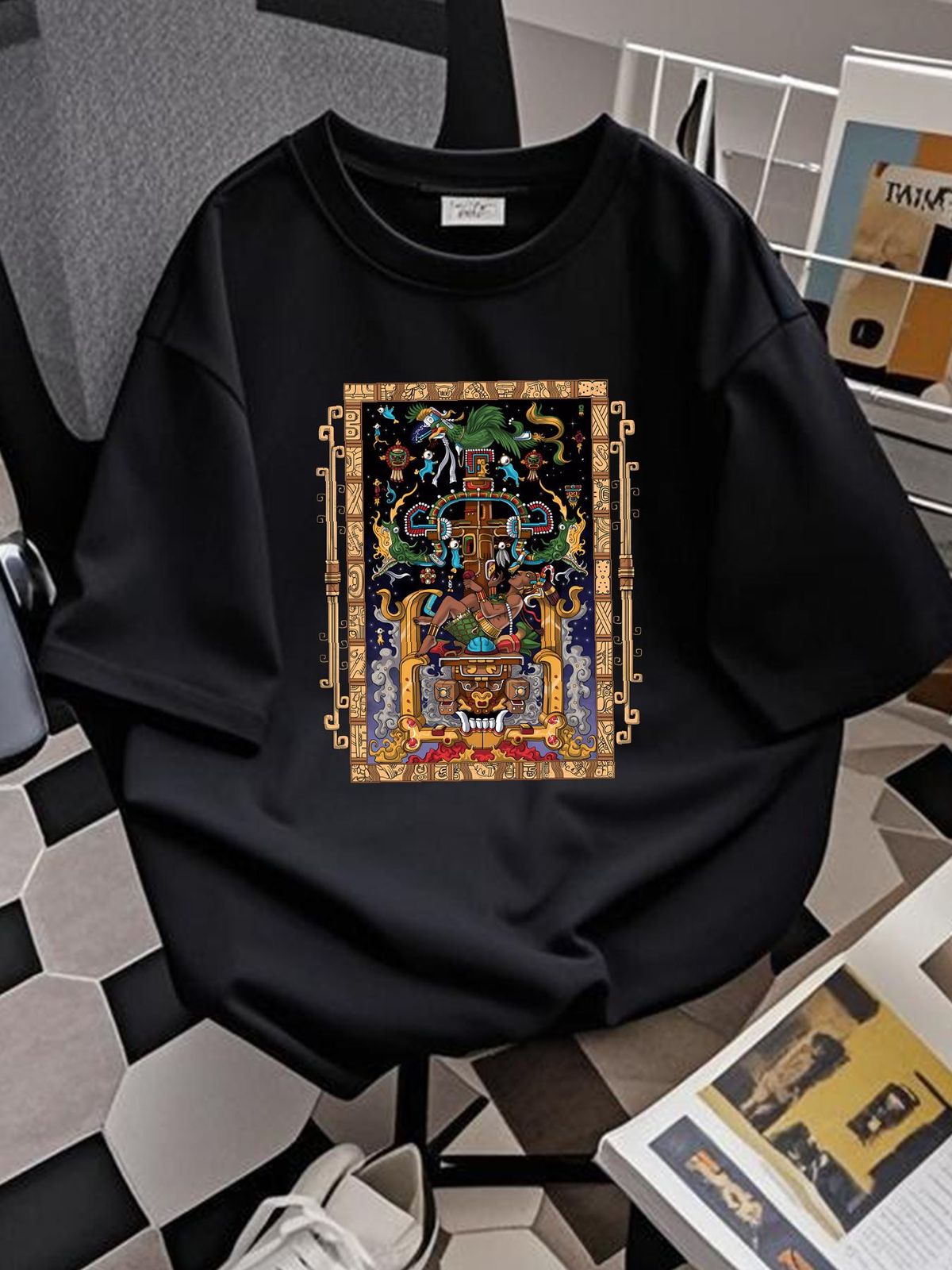 Ancient Mayan King Pakal Aztec God Civilization Mythology T-Shirt Size S-5XL Breathable Stretched Fashion Top For Everyday Wear Stylish Graphic_viptrois.com