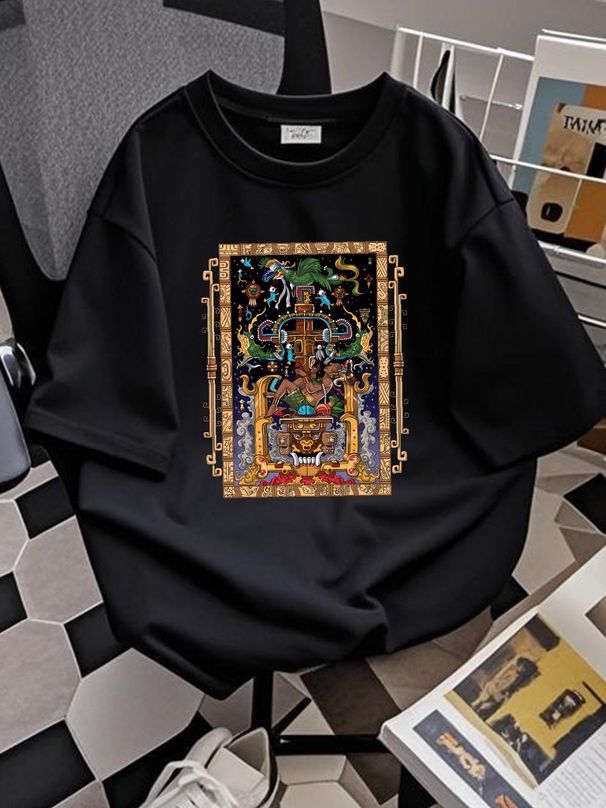 Ancient Mayan King Pakal Aztec God Civilization Mythology T-Shirt Size S-5XL Breathable Stretched Fashion Top For Everyday Wear Stylish Graphic_viptrois.com