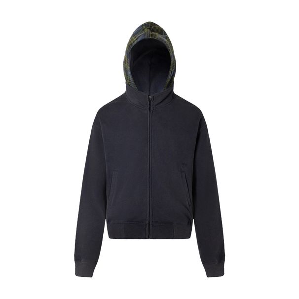 Men's Clothing Zipper Jacket Couple Style Polar Fleece Hooded Sweatshirt Plaid Hooded Sweatshirt Jacket Simple_viptrois.com