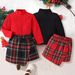 kid's clothing Christmas winter girl high neck long sleeve plaid irregular culottes vintage cute little children's suit_viptrois.com
