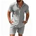 Men's Summer Sportswear Suit Casual Jacquard Fabric Collared Polo Shirt Short Sleeves And Shorts European And American Style Cross Border_viptrois.com