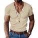 Men's Corduroy Short Sleeved Summer V-neck Solid Color Slim Fit Casual T-shirt Men's Top_viptrois.com