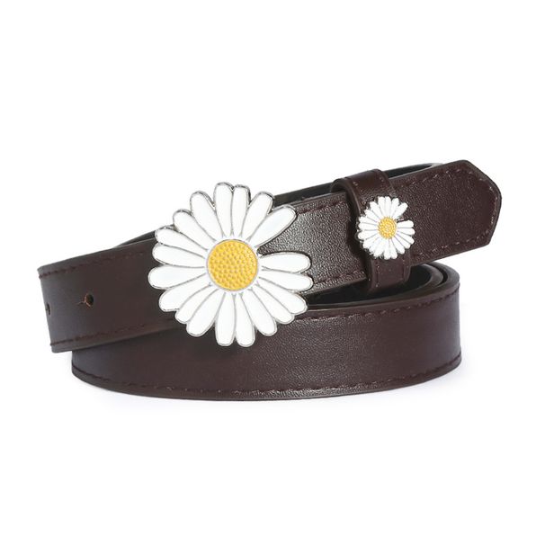 Belt for women Casual simple Daisy thin waistband Smooth button dress belt_viptrois.com