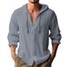 Men's Hooded Long Sleeve Shirt - Cotton Linen Blend For Casual & Sporty Style Casual Shirts_viptrois.com