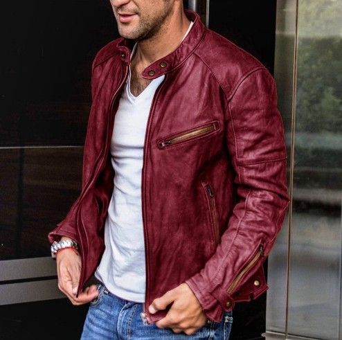 boy Foreign Trade European And American Clothing Autumn Winter High-Quality PU Youth Stand Collar Punk Men's Motorcycle_viptrois.com