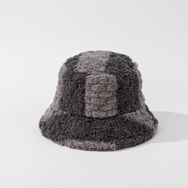 Plush fisherman for women, versatile autumn and patchwork, lamb wool warm basin, winter face small contrasting color_viptrois.com