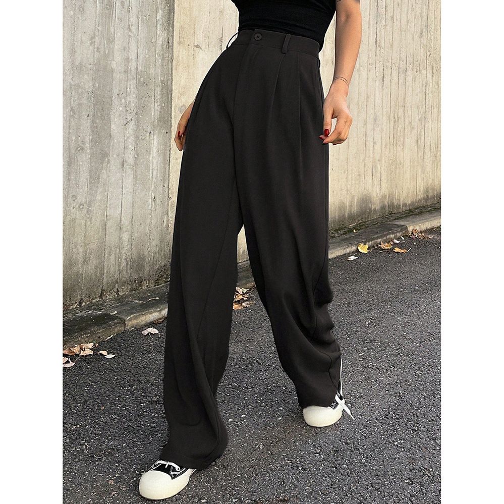 Men's Clothing Women's American Retro Casual Suit Pants, A Versatile Summer Style, Straight Leg, Draped, Loose Fitting Wide Leg Trousers_viptrois.com