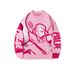 YWFG Men's Punk Anime Jacquard Sweater - Oversized Round Neck Knit Pullover, Soft Pink Long Sleeve Casual Top For Teens & Young Adults_viptrois.com