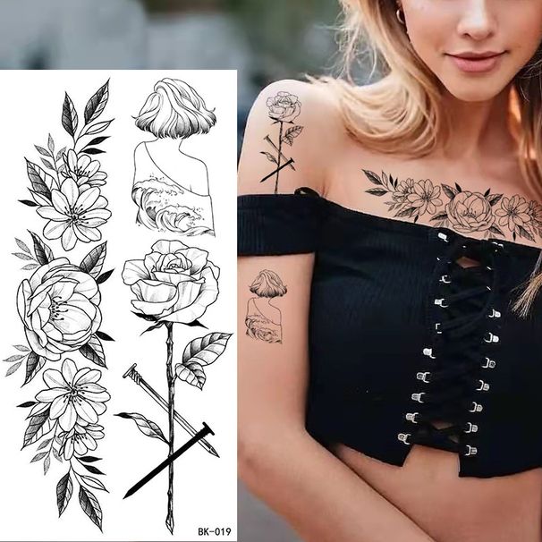 Exclusive Sketch Flower Tattoo Stickers Sketch Tattoo Stickers Rose Flower Black And White Flower Tattoo_viptrois.com
