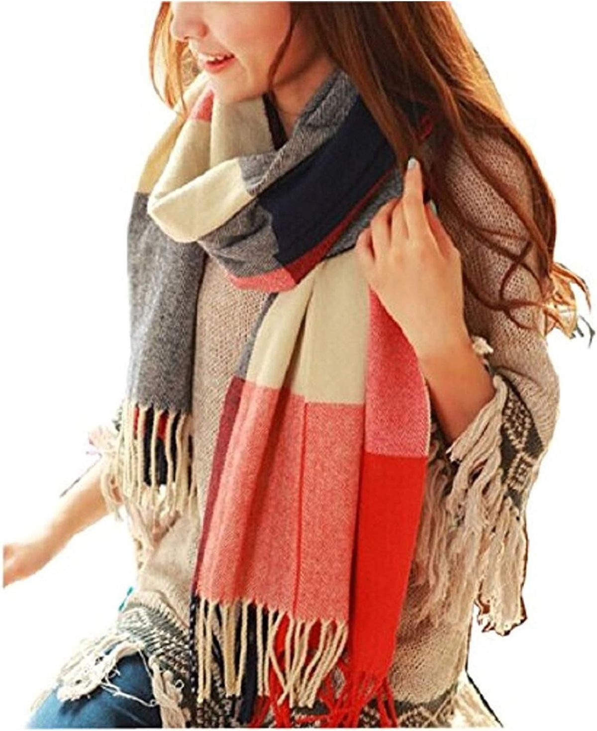 YSense Women's Long Plaid Blanket Scarf Chunky Oversized Winter Fall Warm Big Tartan Scarves Wrap Shawl Ladies Gifts_viptrois.com