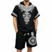 Men's Bamboo Linen Summer Suit Viking Style Printed Hooded Casual Top Shorts Summer Wear_viptrois.com