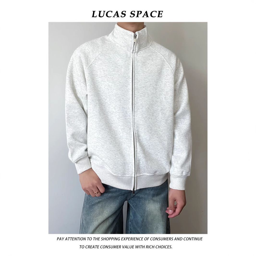 Huamian double zipper shoulder cardigan jacket for men, spring and autumn hoodie style stand up collar baseball jacket_viptrois.com