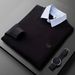 Men's Clothing Thin Striped Shirt Collar Splicing Two Piece White Sweater Men's Slim Business Casual Sweater_viptrois.com