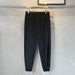 Men's Clothing Summer New Loose Belted Casual Drape Trousers Ice Silk Solid Color Trousers_viptrois.com