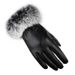 Women's warm gloves autumn and winter PU leather rabbit fur touch screen outdoor cycling plus velvet thickened winter gloves_viptrois.com