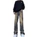 Men's Clothing High Street Thorn Jacquard Jeans Men's Retro Versatile Washed Flared Pants Straight Trousers_viptrois.com