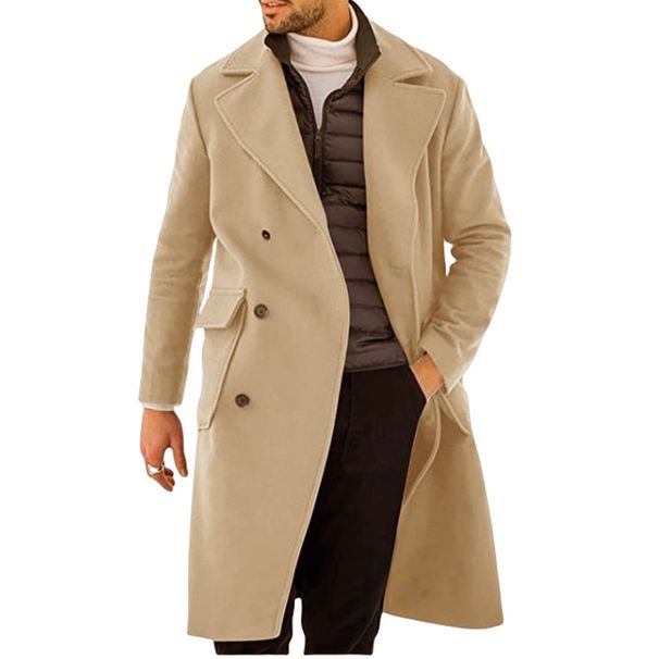 Autumn/Winter New Woolen Men's Thickened Long Double Breasted Coat_viptrois.com