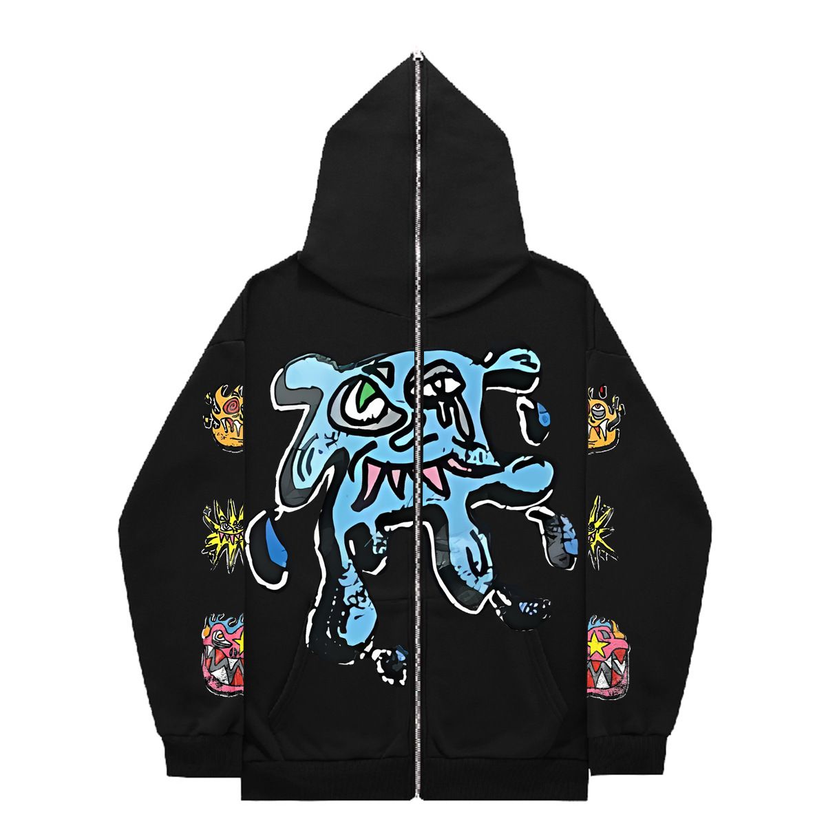 Hoodie Sweatshirt Gothic High Street Full Zipper Oversized Unisex Streetwear Y2 Jacket_viptrois.com