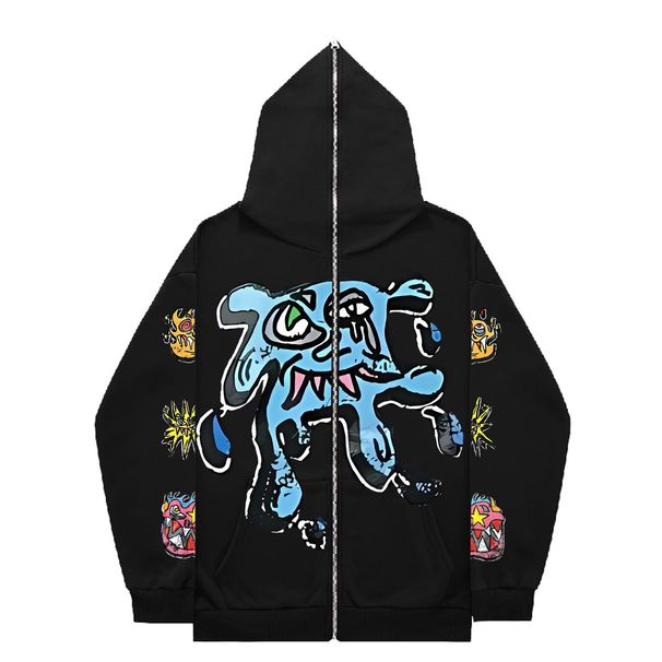 Hoodie Sweatshirt Gothic High Street Full Zipper Oversized Unisex Streetwear Y2 Jacket_viptrois.com