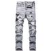Men's Light Blue Ripped Embroidered Skinny Jeans Trendy Low Waist Slim Fit Trousers With Slight Stretch For High Street Style_viptrois.com
