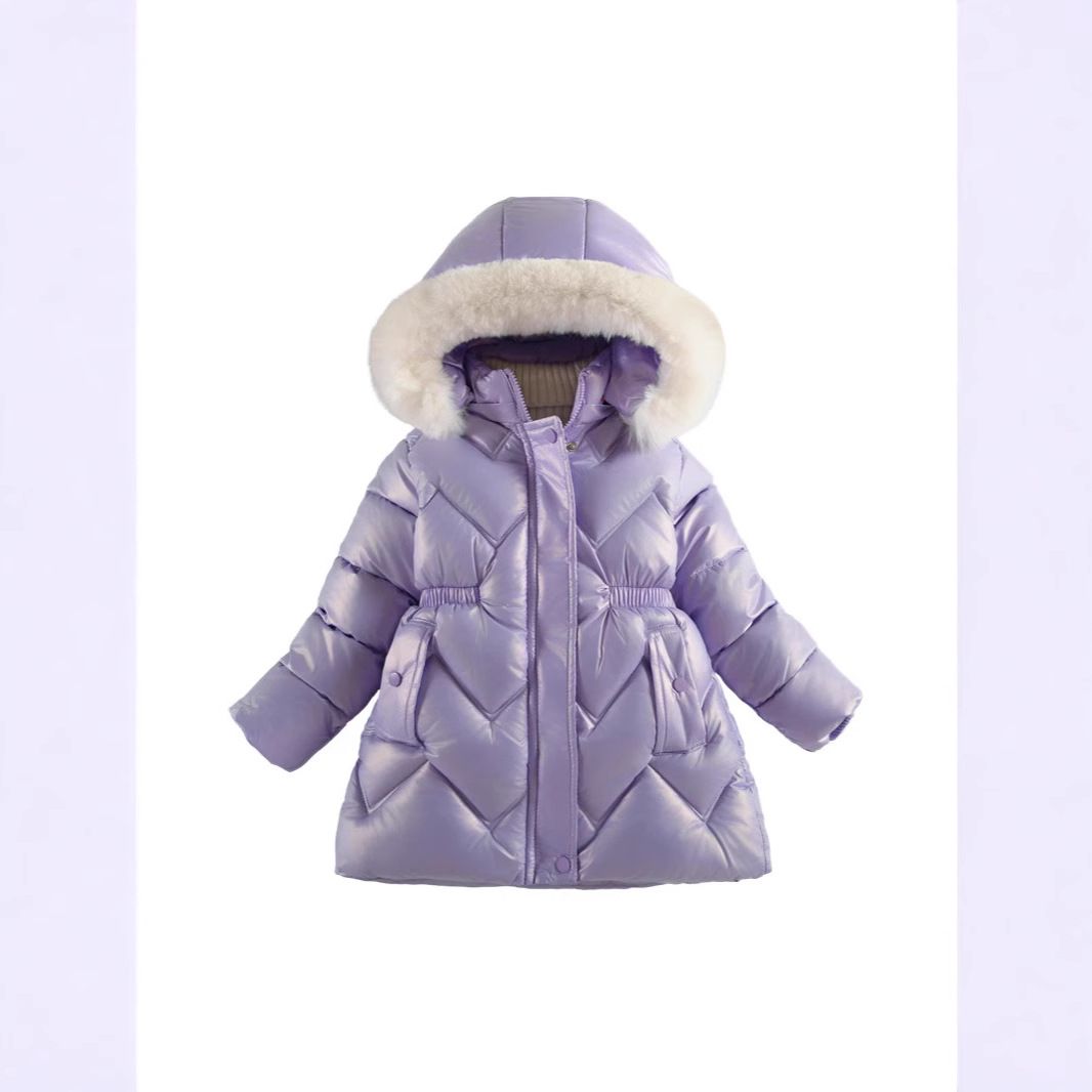 "Girls' Trendy Cotton Coat – Korean Style Winter Jacket (110-140cm) – Violet/Pink"_viptrois.com