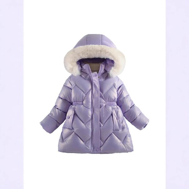 "Girls' Trendy Cotton Coat – Korean Style Winter Jacket (110-140cm) – Violet/Pink"_viptrois.com