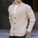 Men's Casual Knit Cardigan – Single-Breath Button Front Coat With Notch Lapel (S-3XL, Charcoal/Black/Olive/Beige)_viptrois.com