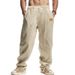 Men's Clothing Relaxed Fit Casual Beach Pants - Lightweight Breathable Linen-Like Straight Leg Trousers For Spring & Autumn (White, Black, Gray)_viptrois.com