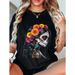 100% De Los La Catrina Día Los Muertos Mujer Con Gráfico Calavera Azúcar Camiseta De Algodón Unisex Cuello Redondo Blusa_viptrois.com