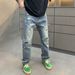 Men's Clothing Men's Straight Leg Jeans Distressed Splatter Painted Design Style Fashionable Casual Trousers Spring Trend_viptrois.com