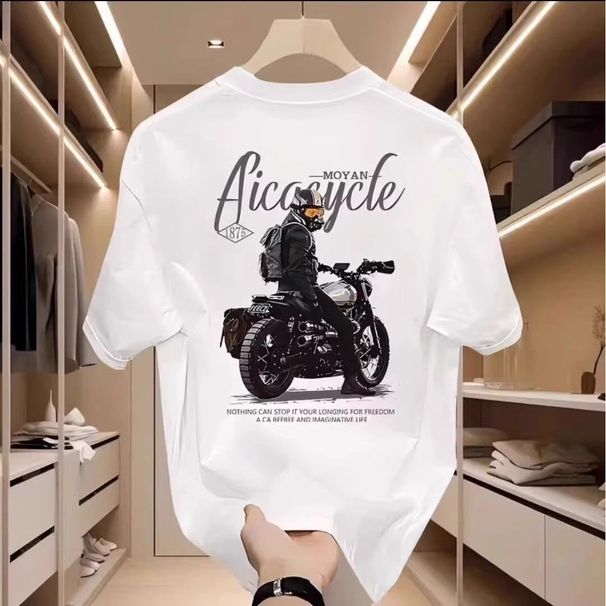 Men's Clothing short sleeved T shirt for men in summer pure cotton retro motorcycle print straight shoulder round neck short sleeved T shirt for men_viptrois.com