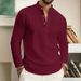 Men's Waffle-Knit Stand Collar Polo Shirt – Breathable Button-Up Long Sleeve (S-XXXL, 6 Colors)_viptrois.com
