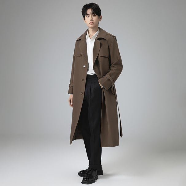Men's Clothing Large size men's loose double breasted spring and autumn windbreaker men's super long over knee high end lapel design jacket men_viptrois.com