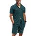 Men's Clothing Men's Summer Workwear Shirt Short Sleeved Loose Waffle Suit Two Piece For Formal & Casual For Men_viptrois.com