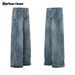 Men's Clothing American Retro Heavyweight 15.5oz Washed Flared Jeans For Men And Women, Loose Cleanfit Casual Trousers_viptrois.com