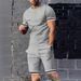 Summer Men's Short Sleeved T-Shirt round Neck Sports Casual Suit Two Piece Set European American Style_viptrois.com