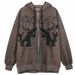 2021 New Trendy Street Style Loose Hooded Sweatshirt Dark Print Jacket Fleece Winter Coat With Zipper_viptrois.com