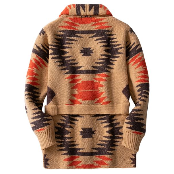 Loom European American Cross-Border Men's Clothing Autumn And Winter Heavy Jacquard Sweater Mid-Length Open Front Lace-Up_viptrois.com