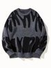 Men's Autumn Winter New Trendy Version Personality Round Neck Youth Black White Jacquard Plus Size Knitted Sweater_viptrois.com