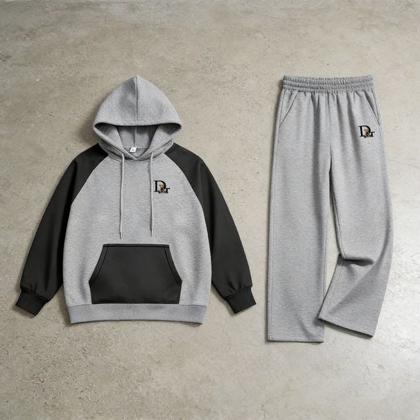 Retro Bear Print Hoodie Set – Color-Block Men’s Streetwear With Playful Animal Motif_viptrois.com