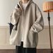 Autumn Corduroy Solid Color Loose Jacket Trendy Men's Waffle Cardigan Hooded Sweatshirt_viptrois.com