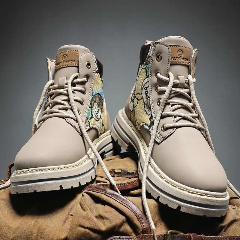 Men's British Style Martin Boots - Low Top Work Boots With Breathable PU Upper & Cushioned Insole For Winter & Spring (Khaki/Black/Gray, Sizes 39-48)_viptrois.com