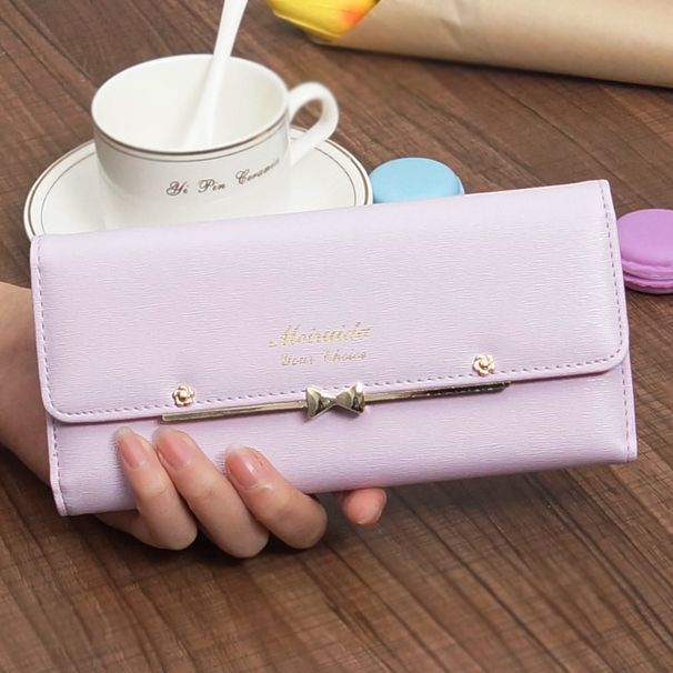 Women's Wallet Card Cases Buckle Cute Female Student Wallet Bow Long Rivet Wallet_viptrois.com