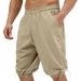 Men's Linen Blend Drawstring Shorts - Hawaiian Streetwear Style Casual Knee-Length Shorts With Side Pockets - Relaxed Fit Breathable Summer Shorts_viptrois.com