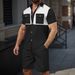 Men's New Chest Double Pocket Buttoned Color Matching Short Sleeved Cardigan Shirt Shorts Casual Suit_viptrois.com