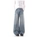 Vintage Washed Denim Jeans For Men And Women, Relaxed Fit Straight Leg Trousers With Button Fly, Comfortable Loose Wide Leg Pants_viptrois.com