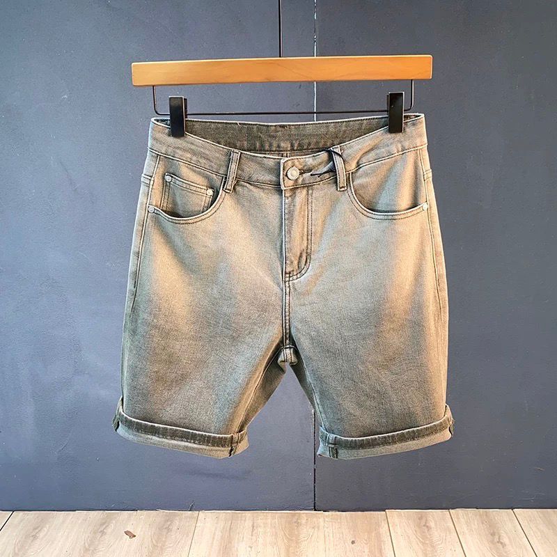 Men's Clothing High End Summer New Retro Distressed Denim Shorts Men's Slim Fit Trendy Casual Mid Length Pants Stretch Five Point Pants Trendy_viptrois.com