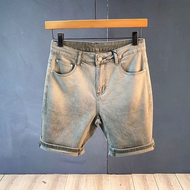 Men's Clothing High End Summer New Retro Distressed Denim Shorts Men's Slim Fit Trendy Casual Mid Length Pants Stretch Five Point Pants Trendy_viptrois.com